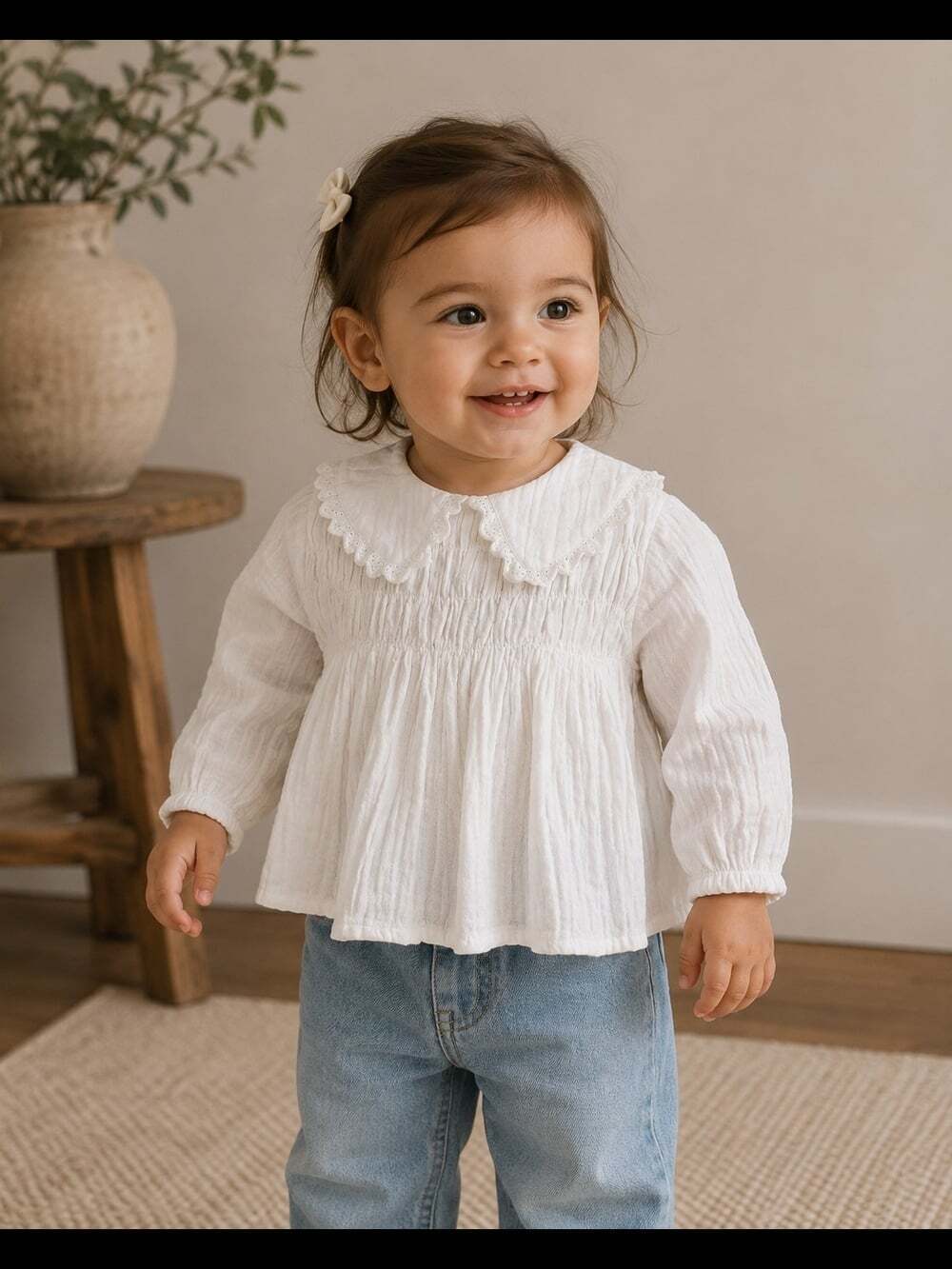 NWT Zara Baby White Smocked Peter Pan Collar Top Cotton Gauze: 12 - 18